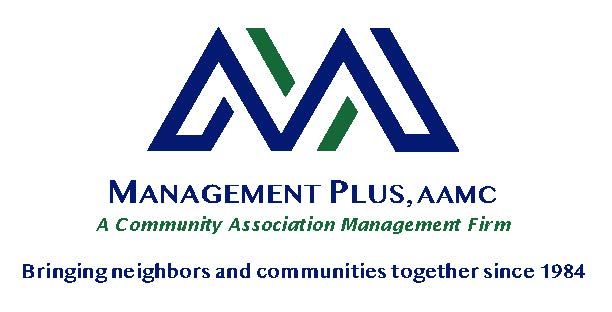 a logo for management plus aamc a community association management firm