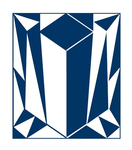 a blue and white geometric square with a cube in the middle .