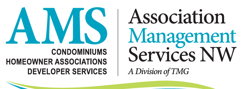 Logo for Association Management Services NW, a division of TMG. Turquoise and black text.