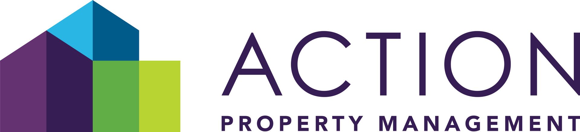 Logo for Action Property Management: Colorful geometric house shape beside the company name.