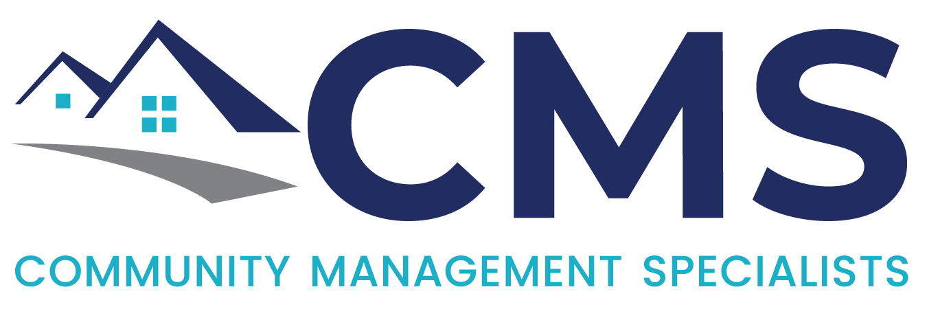 Logo for Community Management Specialists Inc.: Dark blue graphic of a house and text 