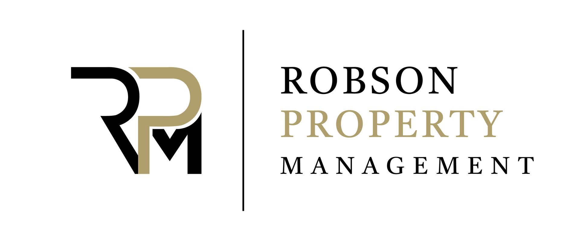 Logo for Robson Property Management featuring an stylized 
