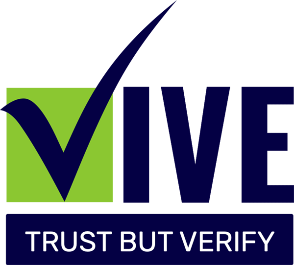 A logo for vive that says trust but verify