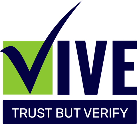 A logo for vive that says trust but verify