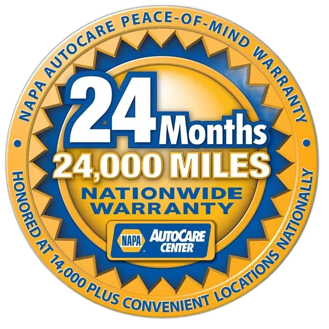 NAPA Autocare logo with a 24-month/24,000-mile nationwide warranty, honored at many locations.