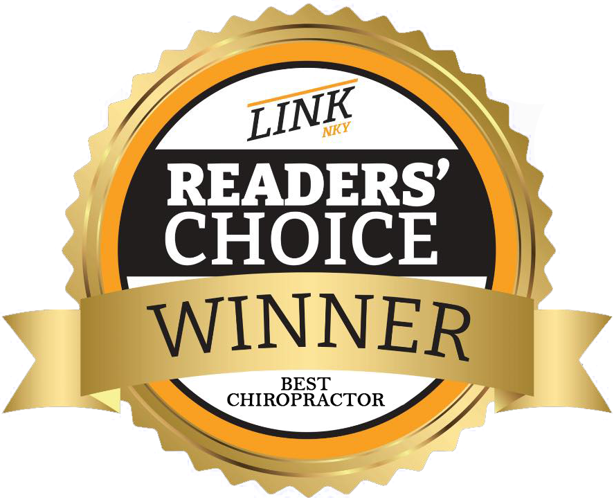 Readers' Choice Winner logo for Best Chiropractor, featuring gold, orange, black, and white colors.