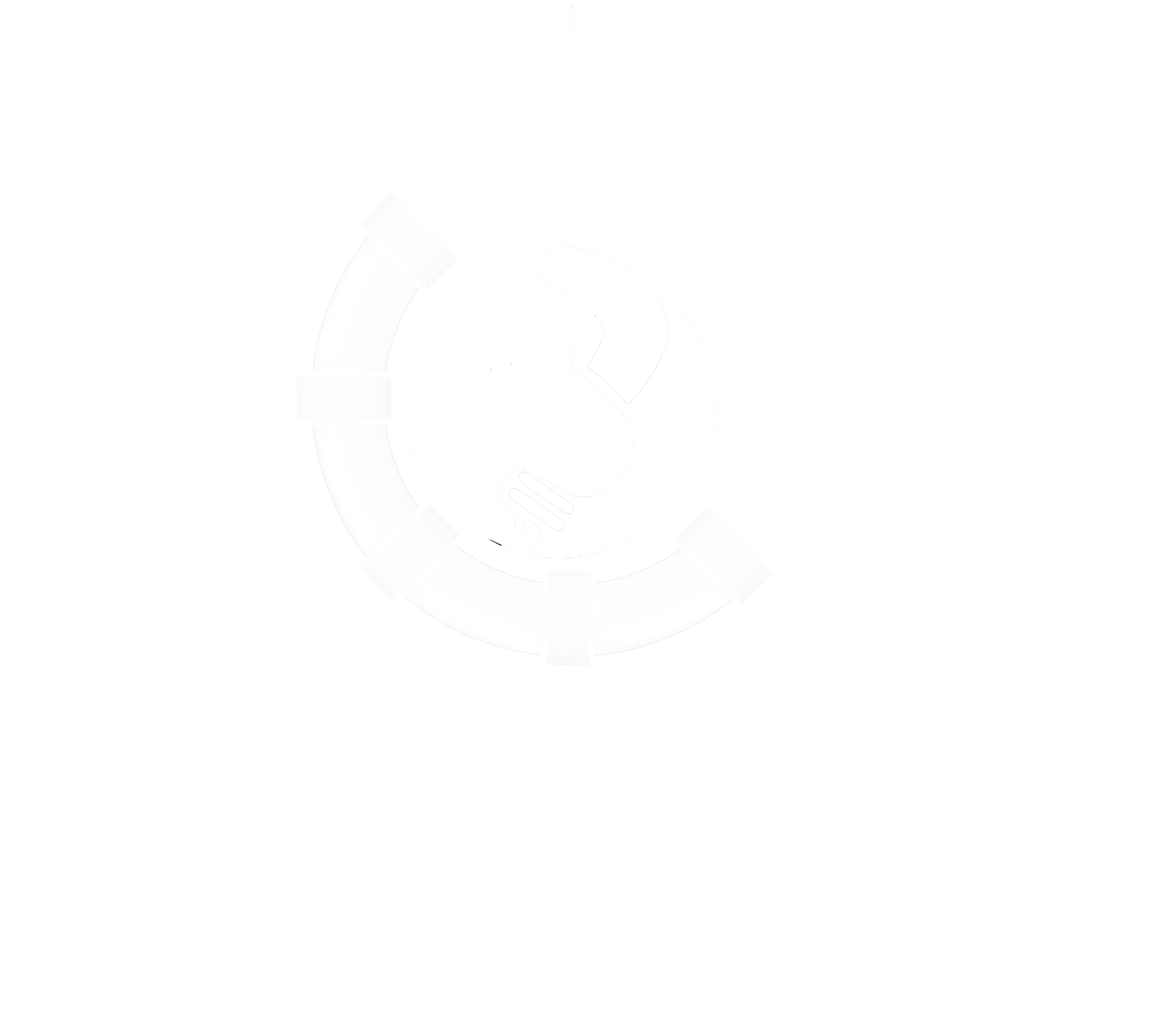 White, semicircular design with text, possibly a logo or emblem.