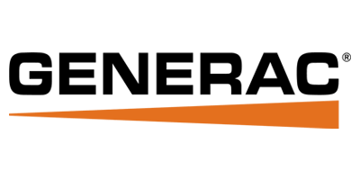 Generac logo with black text and an orange arrow pointing right.