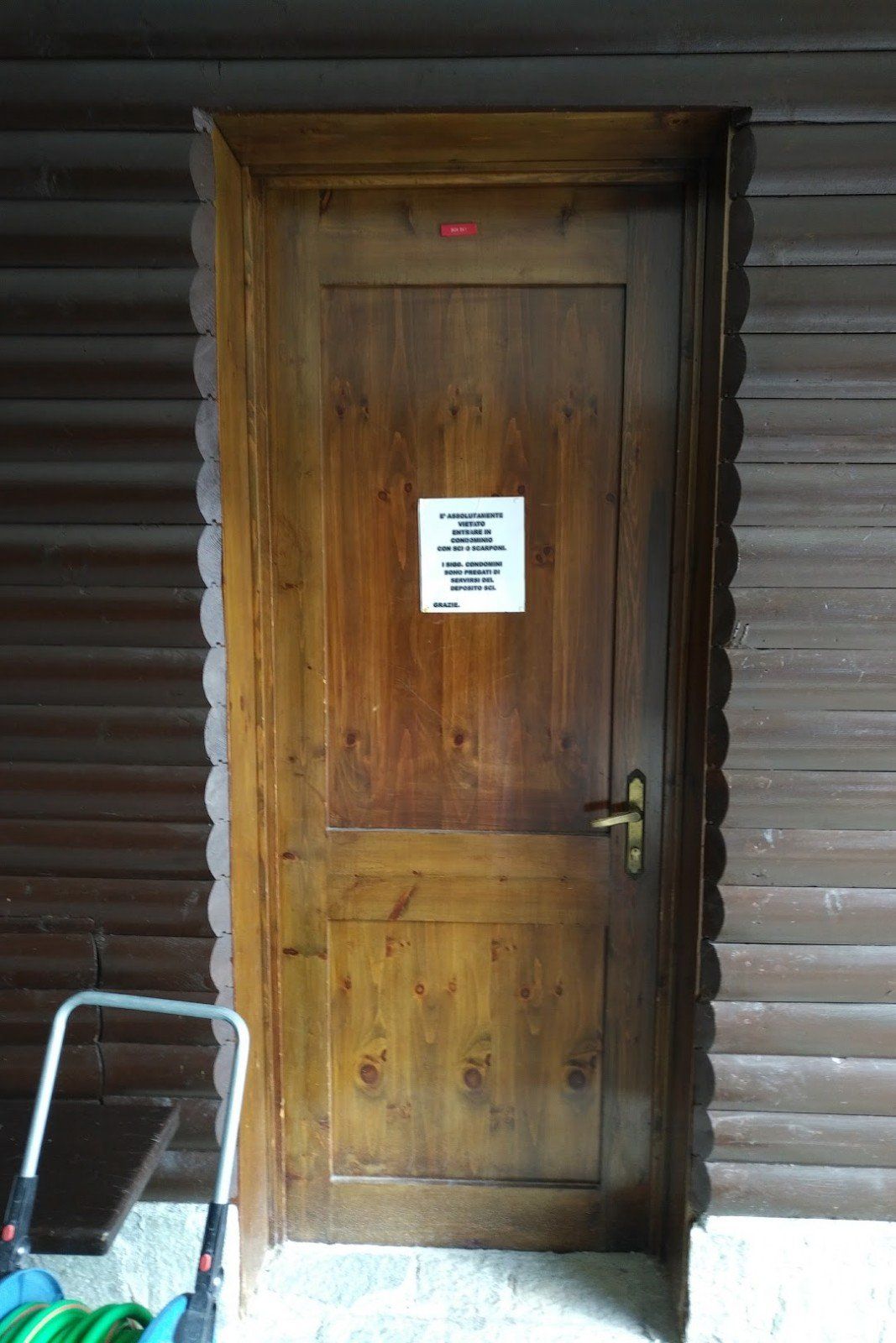 The door to the area where guests can store their ski gear