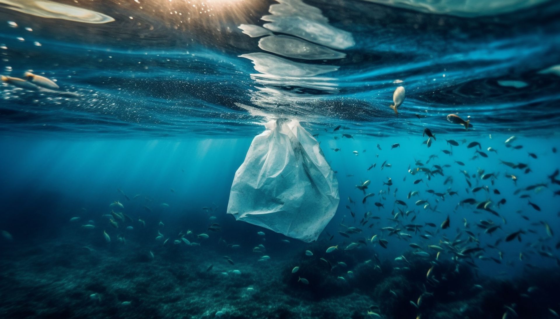 Bolsa de plástico contaminante atascada en zona marítima