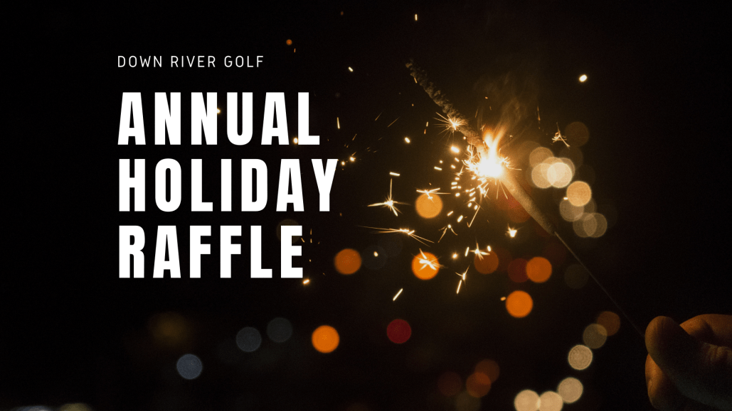 Annual Holiday Raffle announcement against a dark background, with a sparkler lighting up the scene.