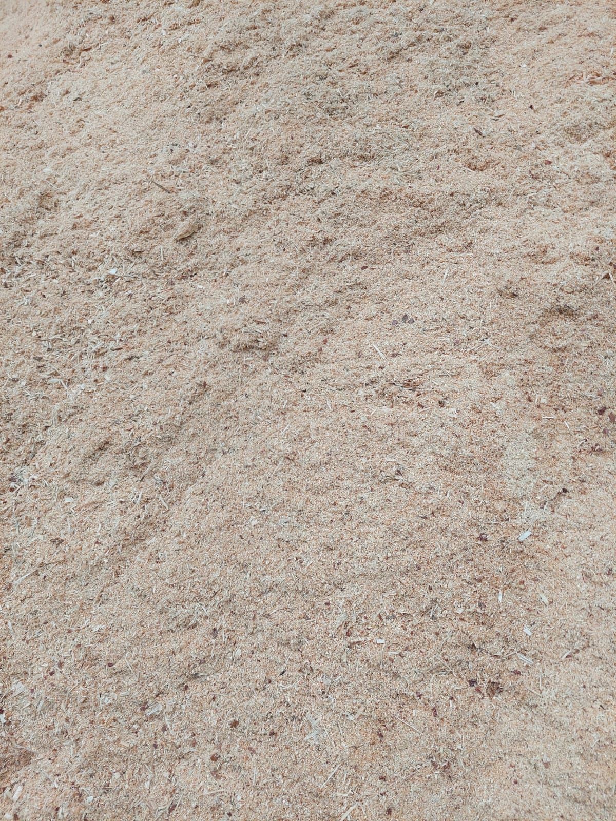 Nahaufnahme einer beigen, körnigen Oberfläche, wahrscheinlich Sand oder feiner Kies, mit subtilen Farbunterschieden.