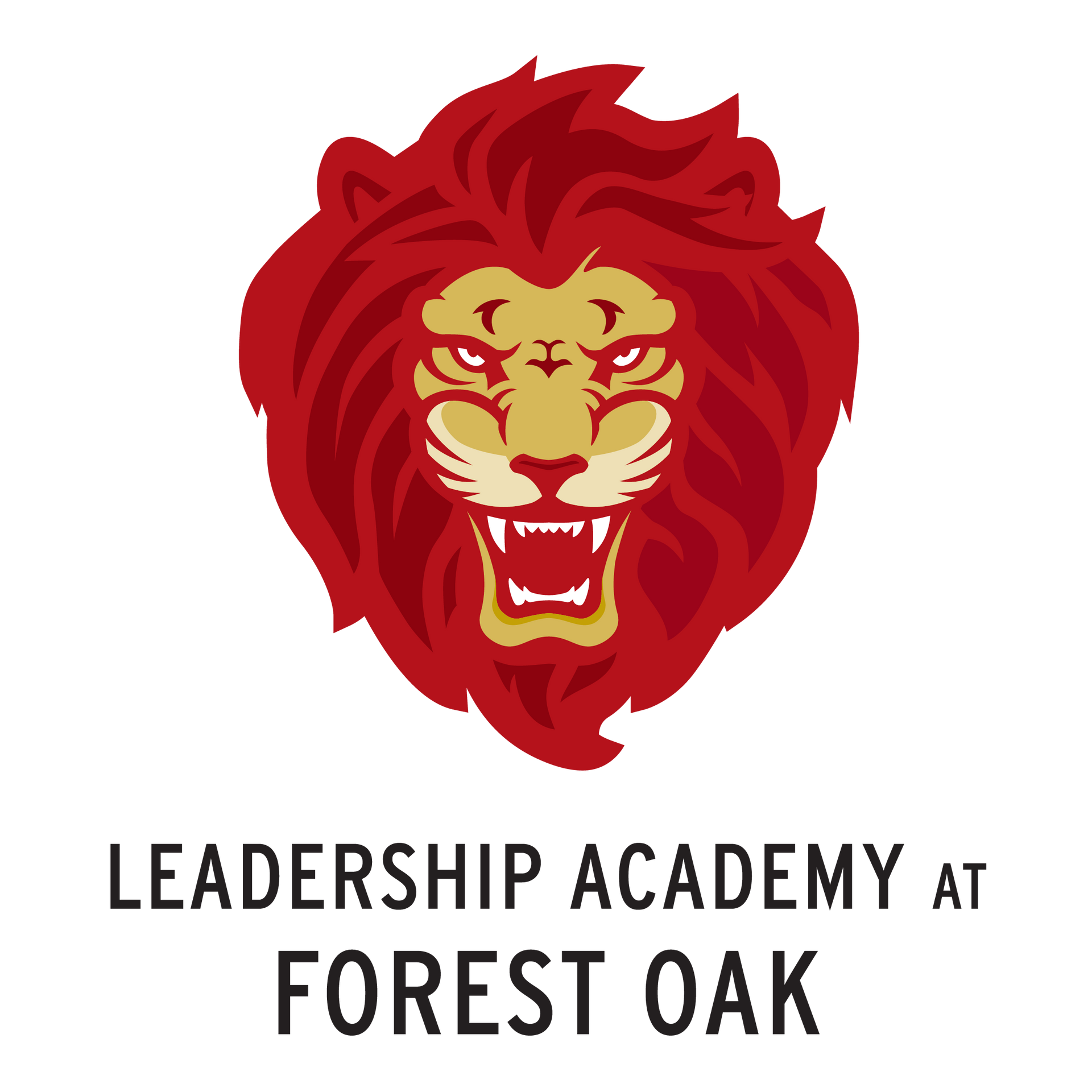 Lion head logo above text: 