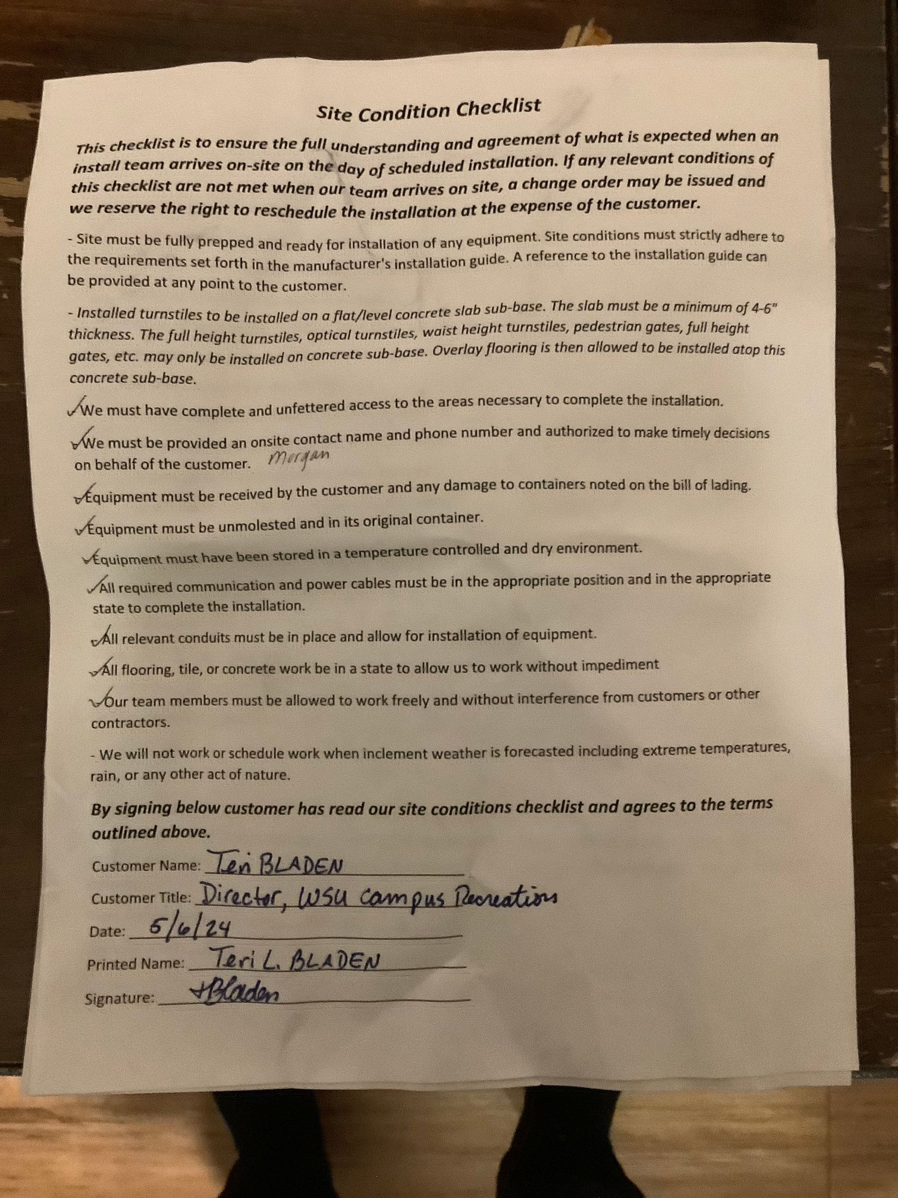 Site Condition Checklist