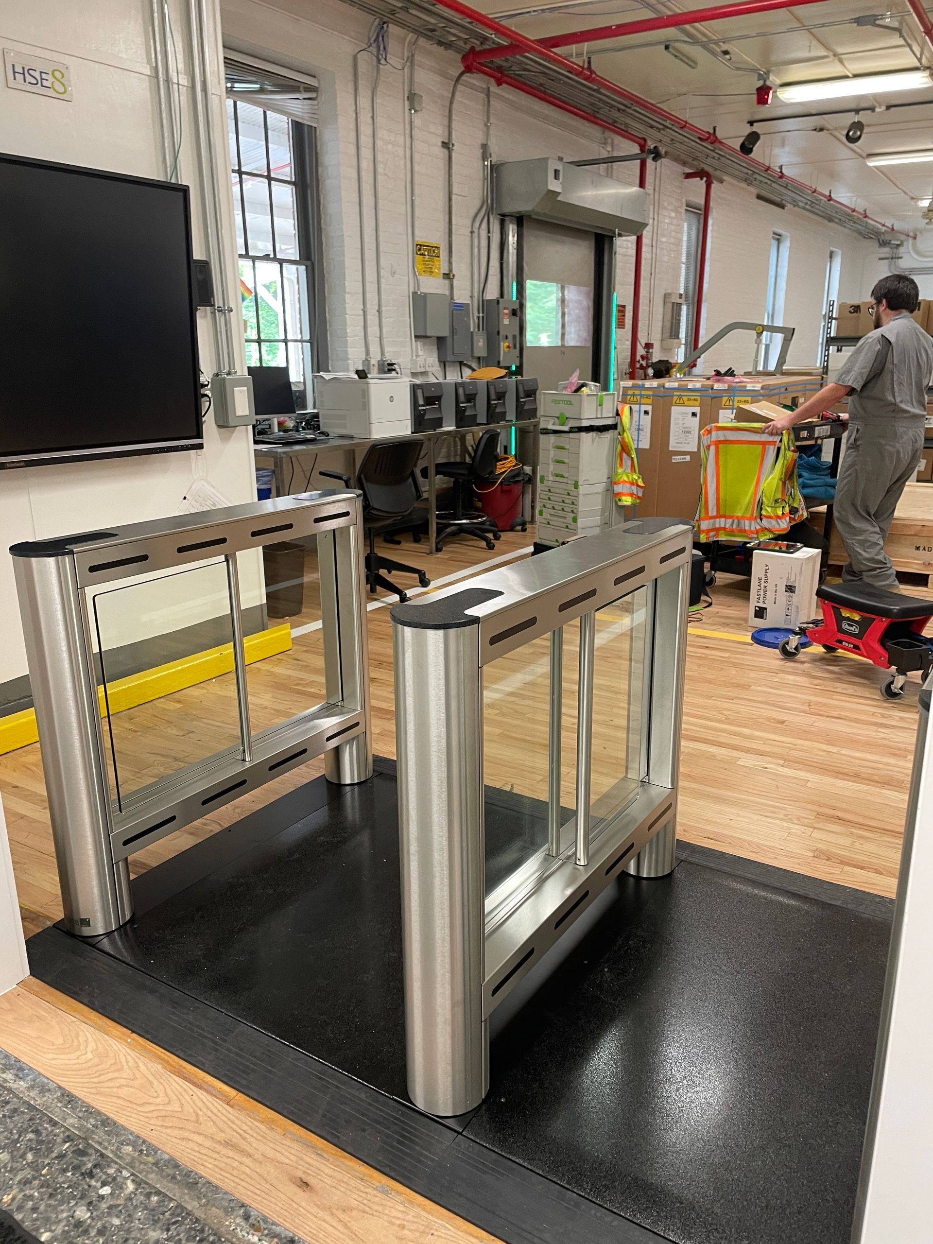 Turnstile entrance in a factory. 