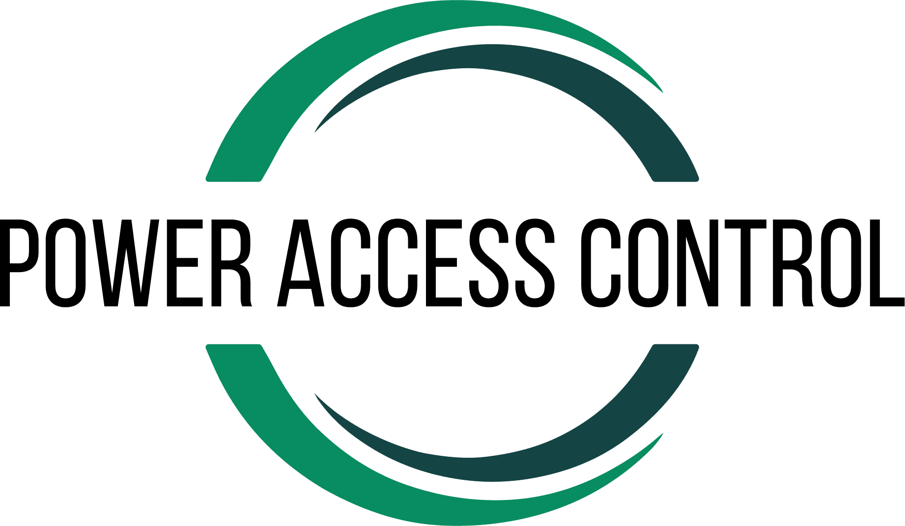 Logo: Green arched design circling the words 