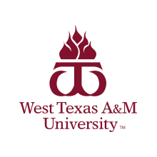 West Texas A&M University logo. Maroon torch above text 