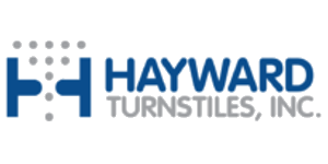 Logo for Hayward Turnstiles, Inc. features a blue “H” with a dot design and company name.