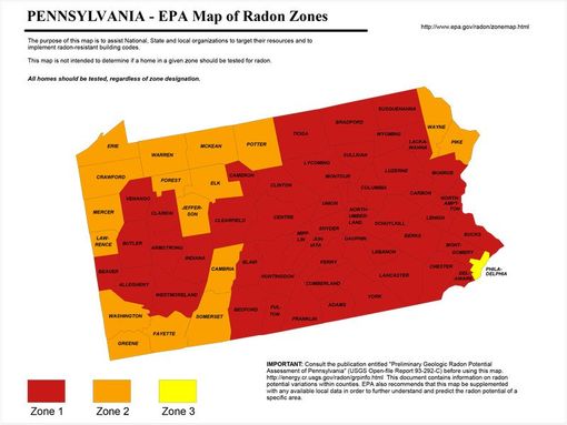 Radon Zones in PA, EPA Radon Map, radon testing Stroudsburg