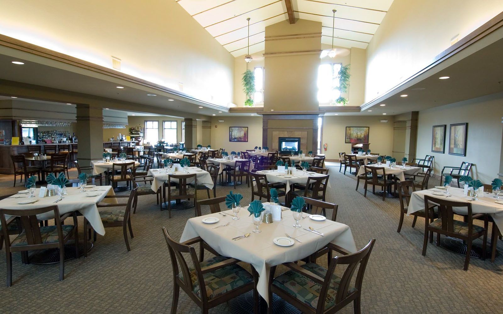A large dining room filled with tables and chairs