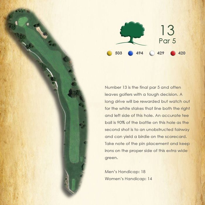 A picture of a golf course with the number 13 on it