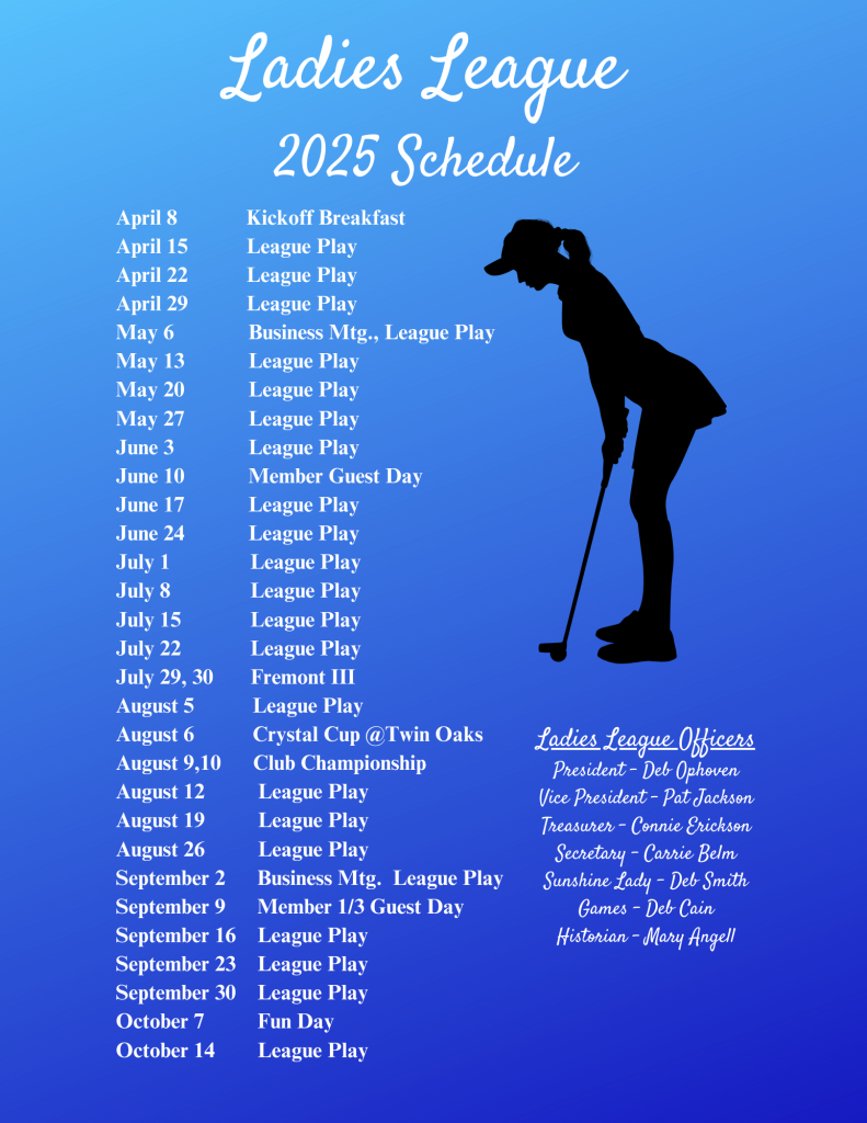 A ladies league schedule for the year 2025