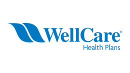 WellCare Health Plans logo: blue stylized leaves with "WellCare Health Plans" text.