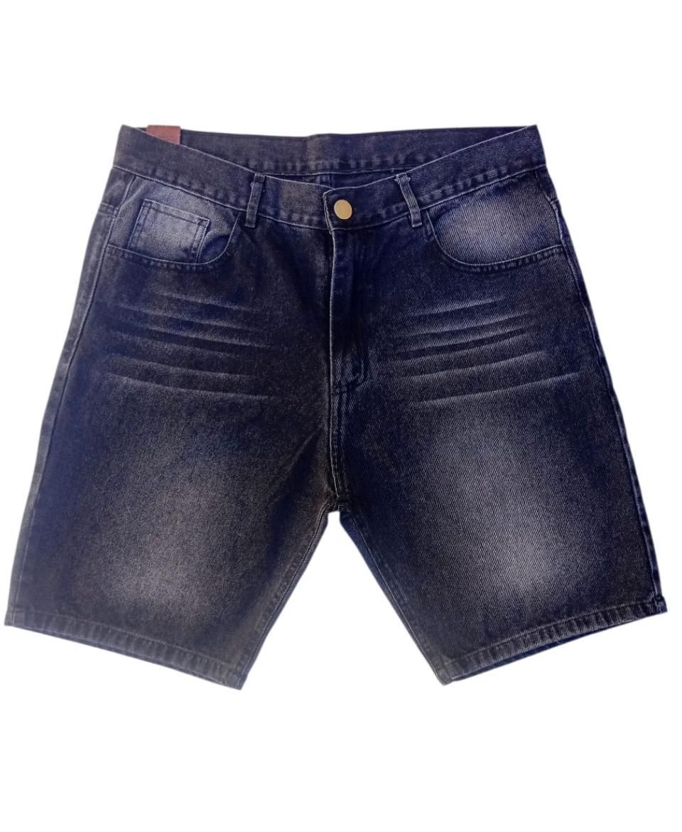 Shorts vaqueros azul oscuro con detalles descoloridos.