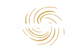 A logo featuring gold, swirling lines arranged in a circular, spiral pattern against a white background.
