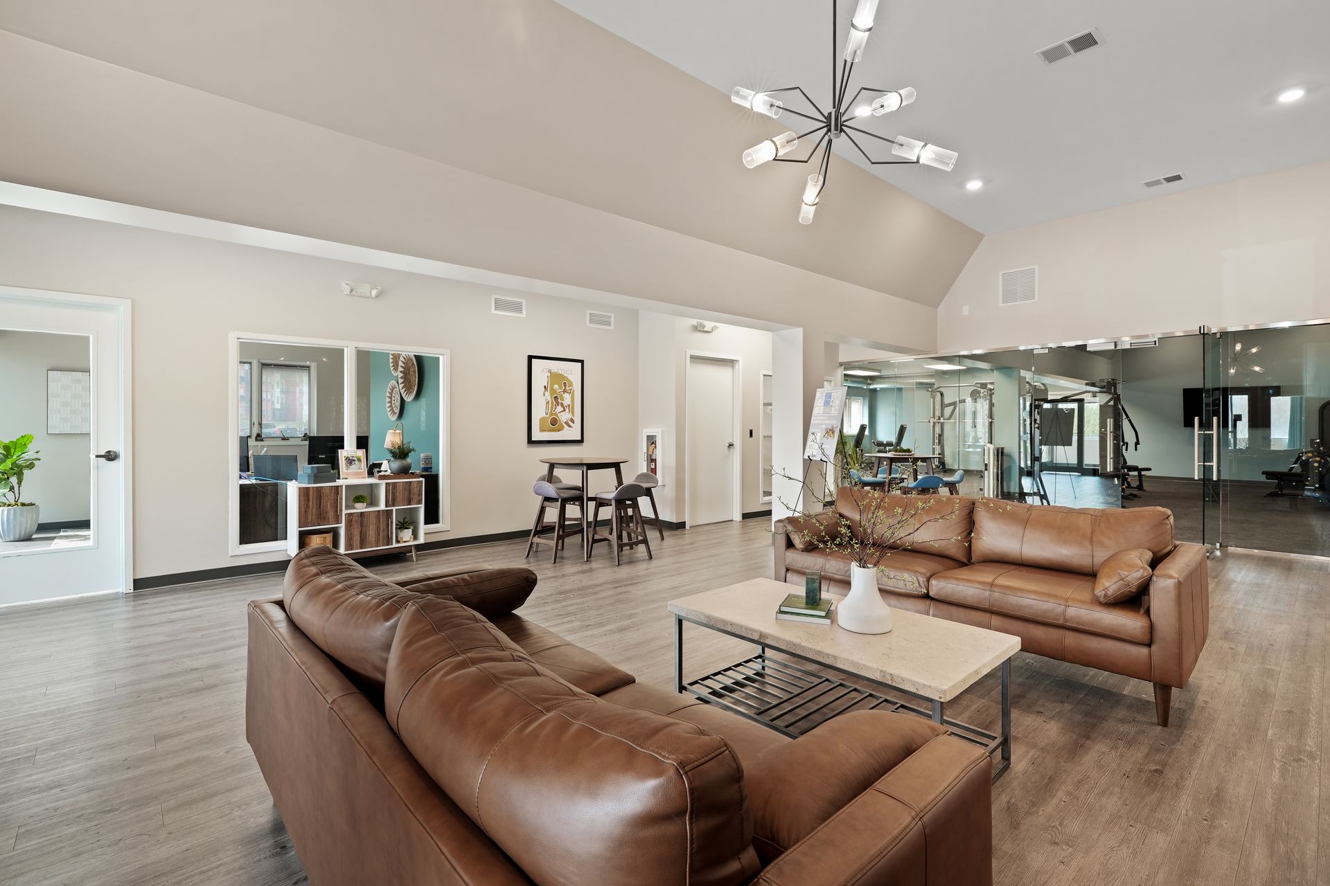 A living room with two couches and a coffee table.