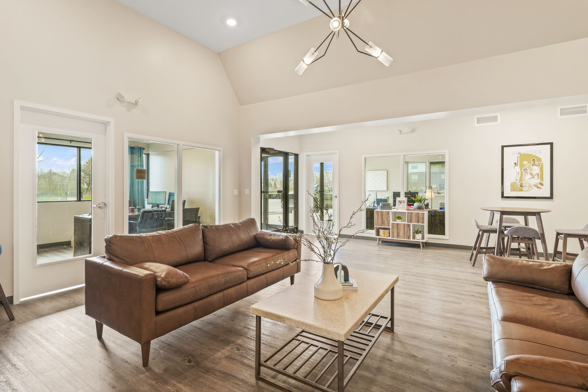 A living room with two couches and a coffee table.
