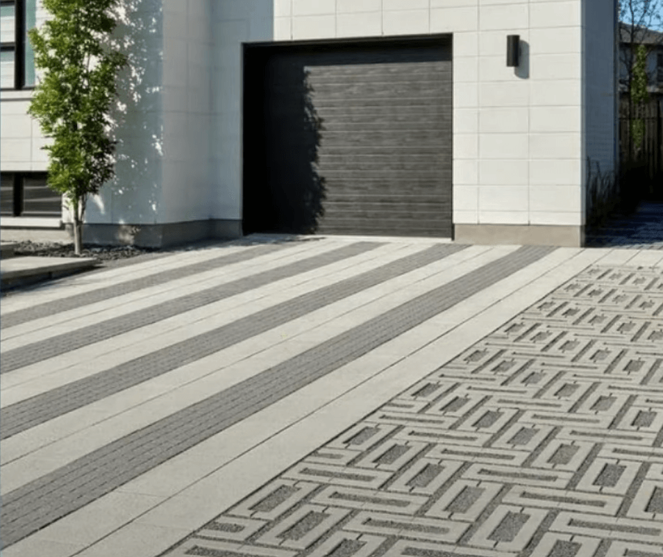 mixed paver and poured concrete driveway modern