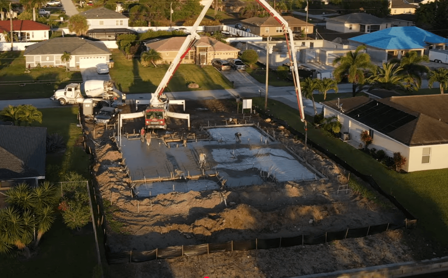 pouring with a crane a new foundation