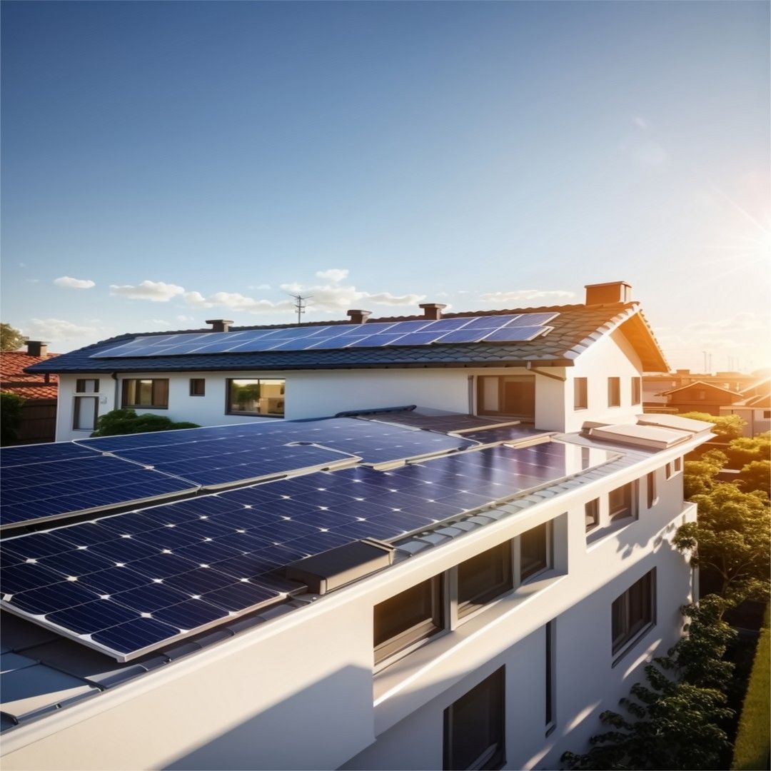 Una casa con molti pannelli solari sul tetto