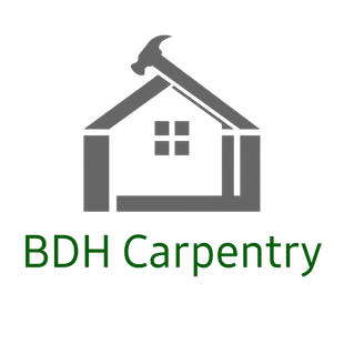 The logo for bdh carpentry shows a house with a hammer on the roof.