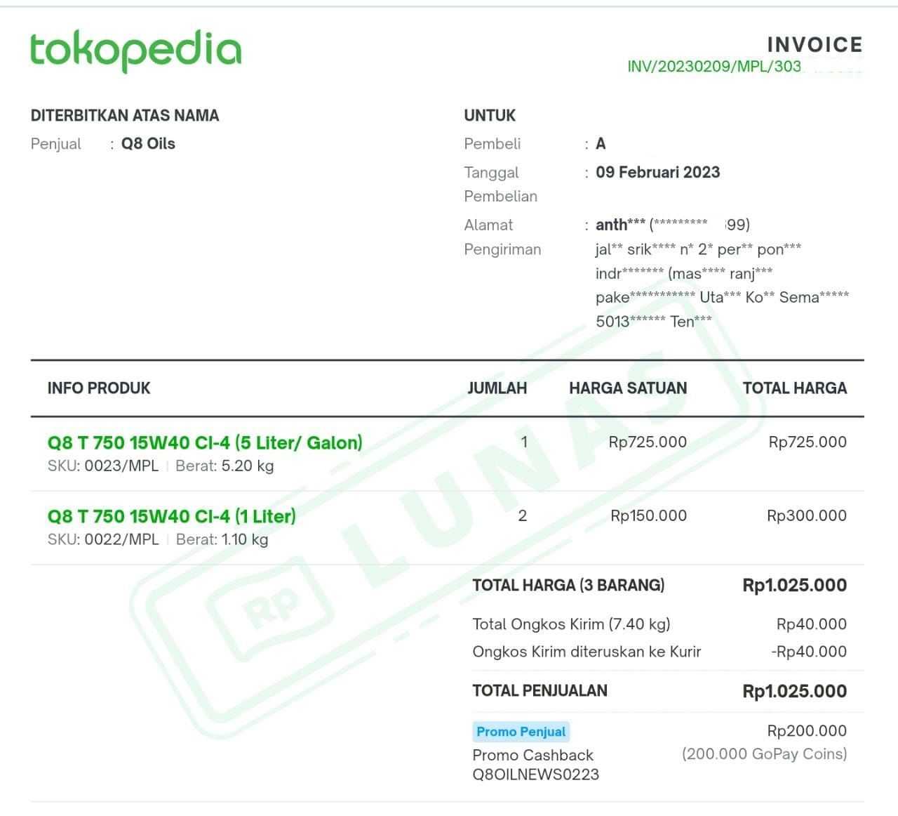 Invoice Tokopedia