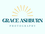 The logo for grace ashburn photography is a sun with rays coming out of it.