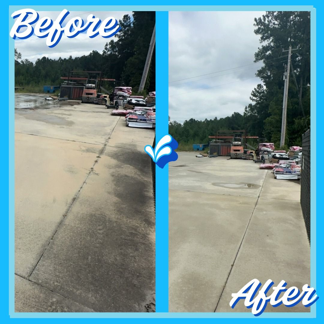 A before and after photo of a parking lot