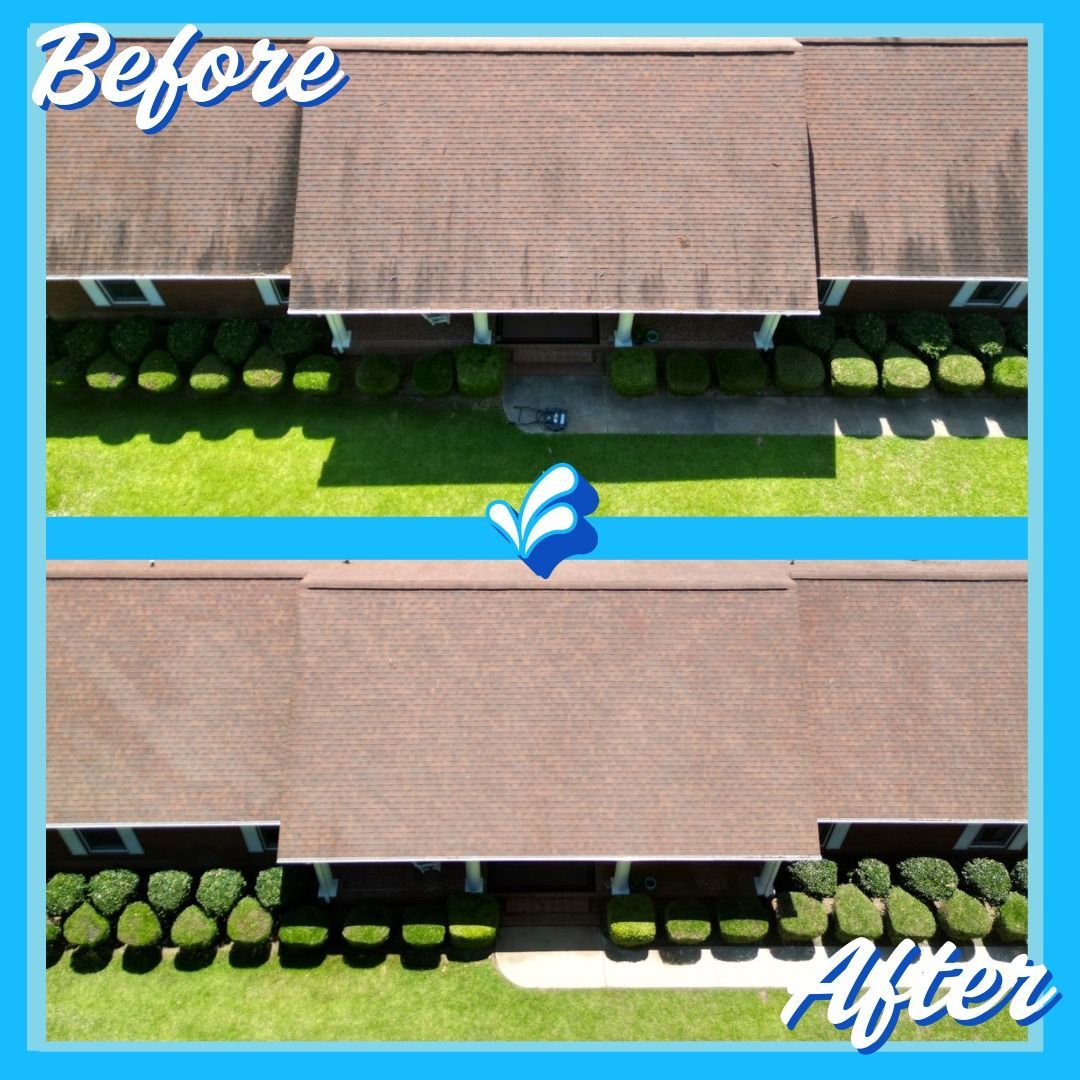 A before and after picture of a house roof