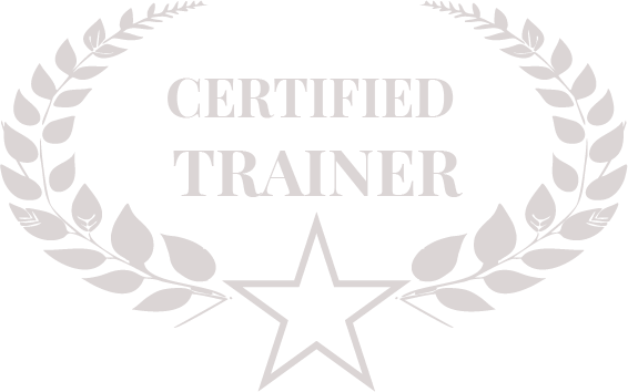 A certified trainer logo with a laurel wreath and a star.