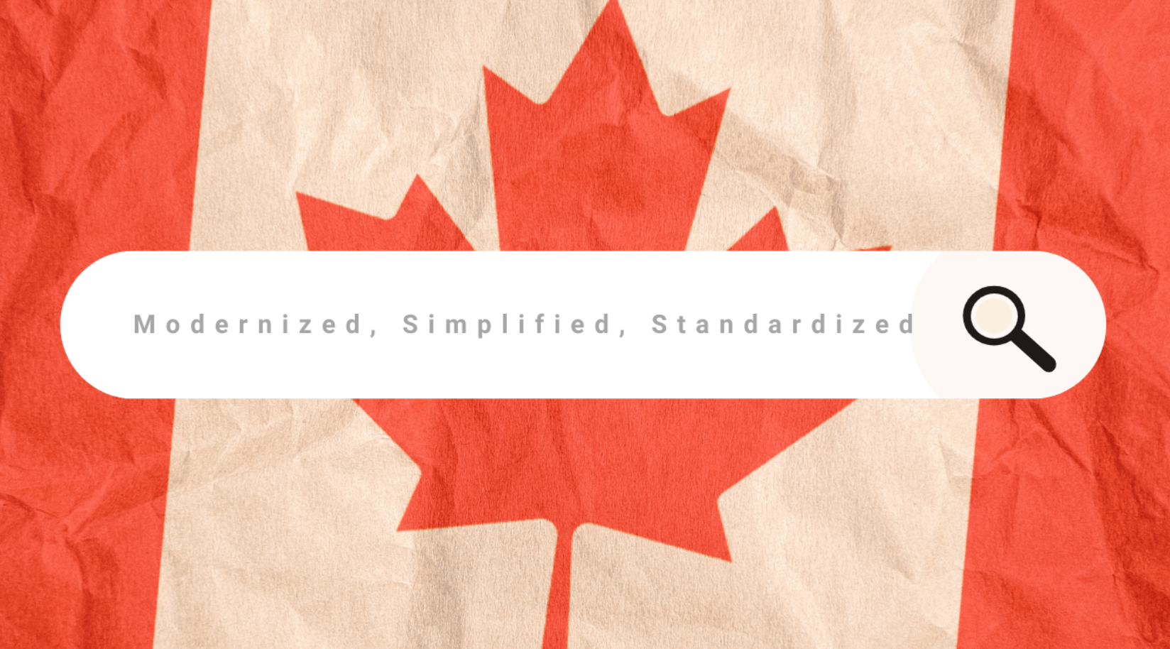 A canadian flag with a magnifying glass in front of it