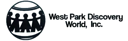 A black and white logo for west park discovery world inc.