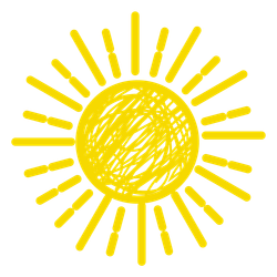 A drawing of a sun with rays coming out of it