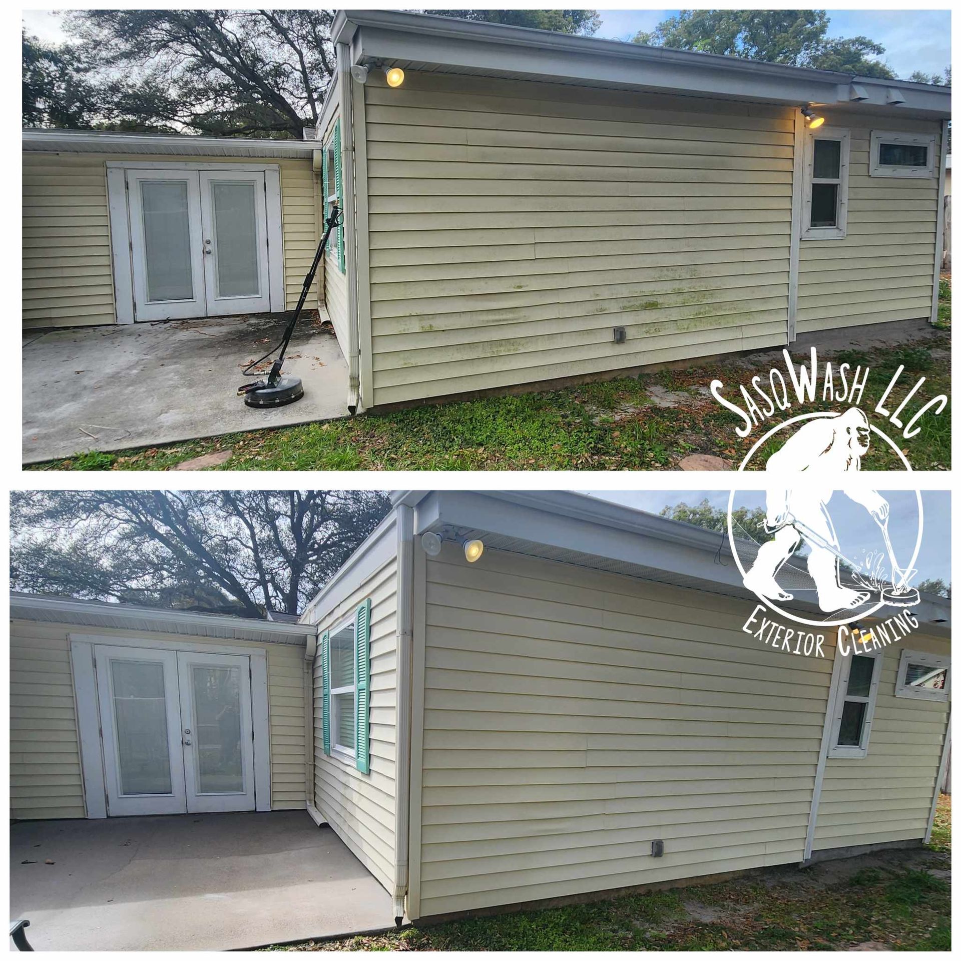 A before and after picture of a house that has been cleaned.