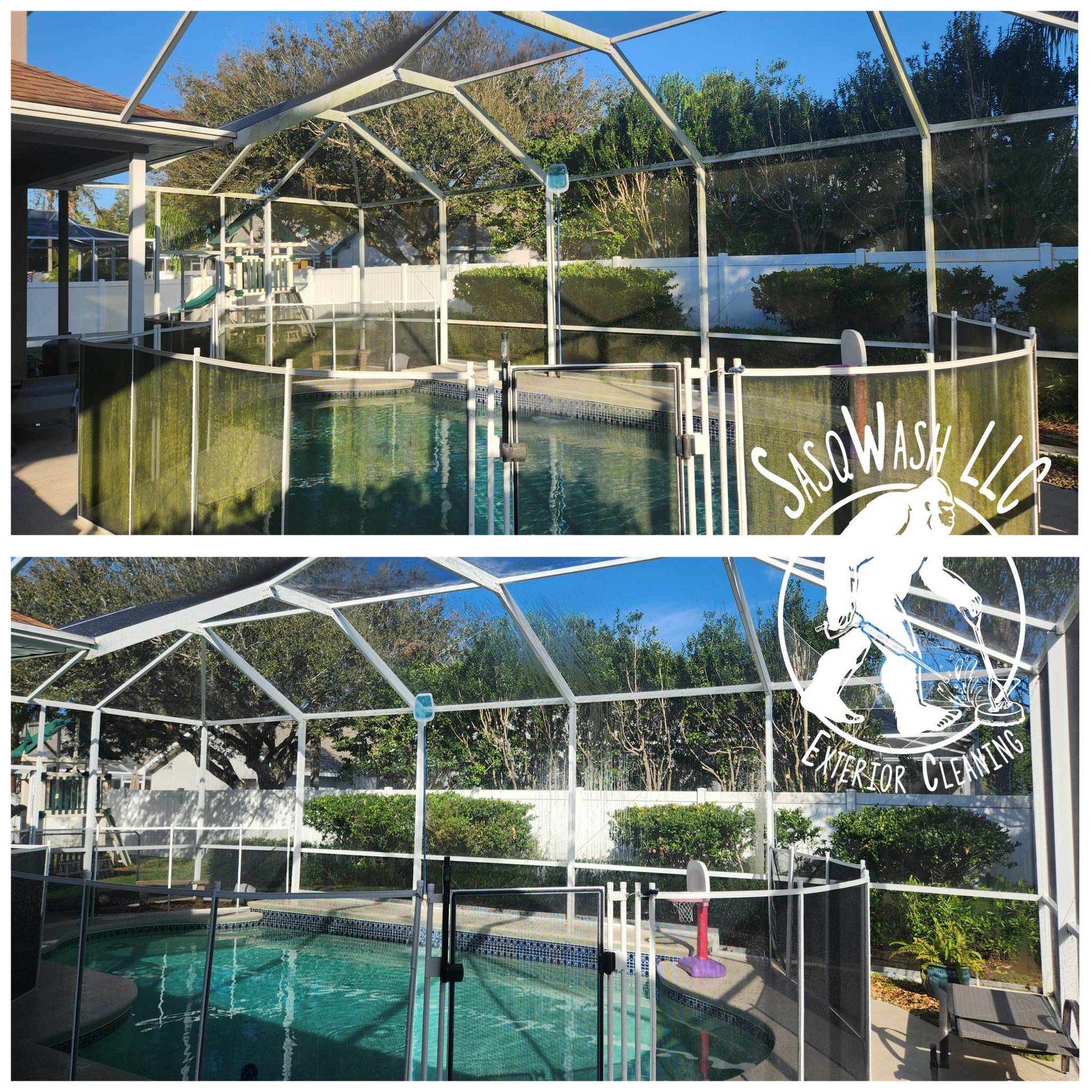 A before and after picture of a swimming pool.