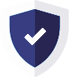 Blue shield with a white checkmark, symbolizing security or approval.