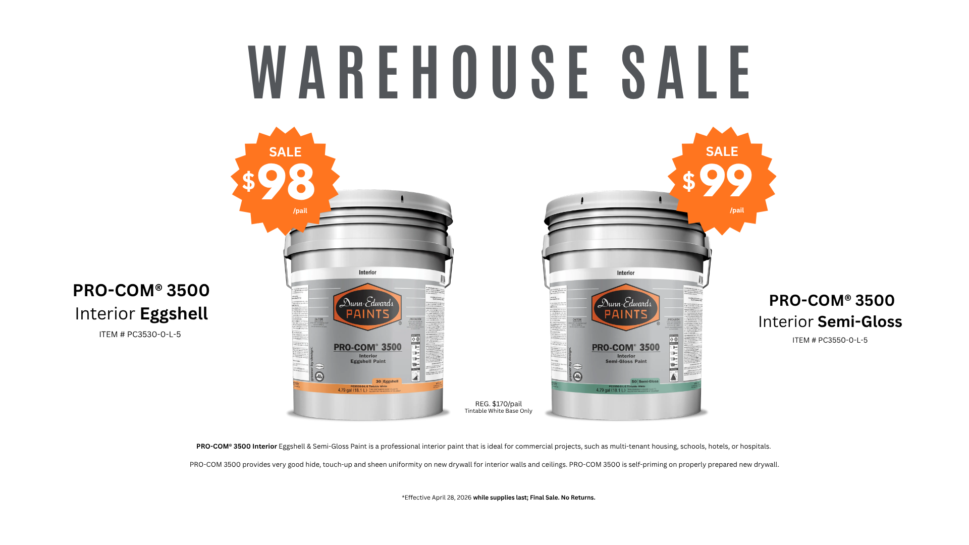 Dunn Edwards paint warehouse sale interior paint promotion