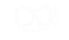 Ícone de linha branca em forma de coração contendo uma linha de ECG, com um balão de fala estilizado à direita.