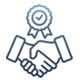 Handshake with a badge above, symbolizing agreement and quality.