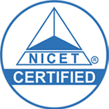NICET certified logo: blue circle with a blue triangle and the word "NICET" inside, with "CERTIFIED" below.